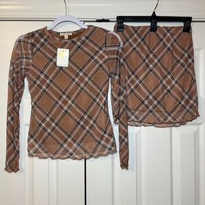 Girls Size Medium Crown of Hearts Plaid Long Sleeve Kids Top and skirt NWT